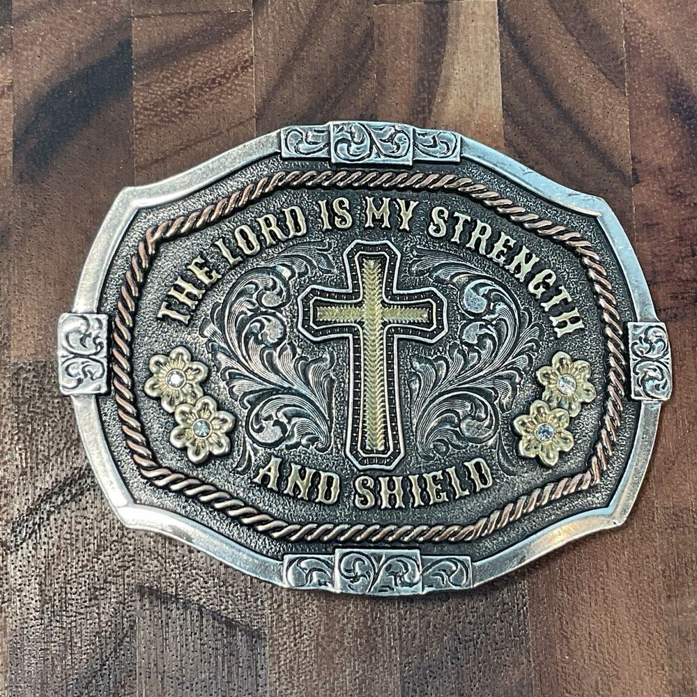 Montana Silversmiths Belt Buckle “Lord Is My Strength And Shield” Cross Religion